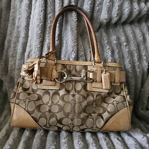 Coach Tan and Brown Signature Shoulder Bag
